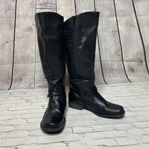 Women's JustFab Keanna 10M Black Tall Mid-Calf Riding Boots Faux Leather Shoes